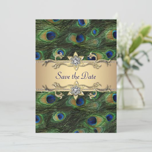 Elegante Peacock Wedding Save the Date (Staand voorkant)