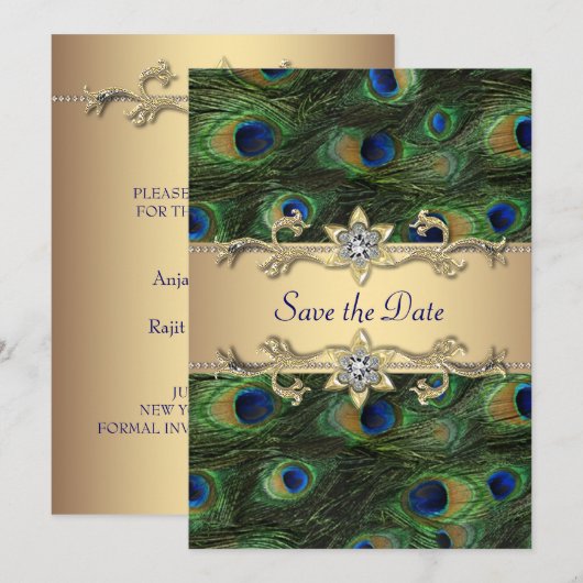 Elegante Peacock Wedding Save the Date (Voorkant / Achterkant)