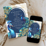 Elegante Peacocks Gouden Veren Flora bruiloft Kaart<br><div class="desc">Moderne stijlvolle huwelijksuitnodiging met pauwen. Blauw groen en turquoise goud met gouden lijn,  klassiek schrift,  elegante en minimalistische kalligrafie ( imitatie zilverstof en goud). Mooie en elegante,  eenvoudige en moderne huwelijksuitnodiging.</div>