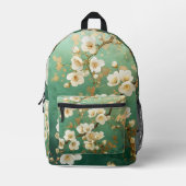 Elegante Pear Blossom Rugzak, Groene & Gouden kuns Bedrukte Rugzak (Voorkant)