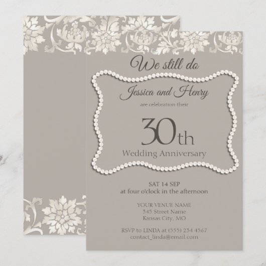 Elegante Pearl 30ste huwelijksverjaardag Kaart (Voorkant / Achterkant)