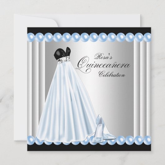 Elegante Pearl Baby Blue Quinceanera Uitnodigingen (Voorkant)