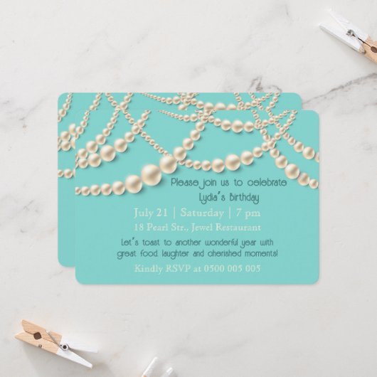 Elegante Pearl Birthday Dinner Invitation Kaart (Voorkant / Achterkant in situ)