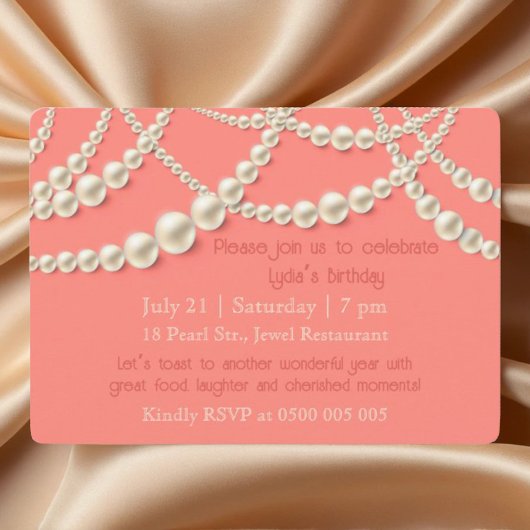 Elegante Pearl Birthday Dinner Invitation Kaart