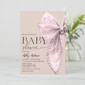Elegante Pearl Bow Beige Blush Baby shower Kaart (Staand voorkant)