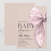Elegante Pearl Bow Beige Blush Baby shower Kaart (Voorkant / Achterkant)