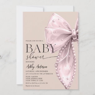 Elegante Pearl Bow Beige Blush Baby shower Kaart