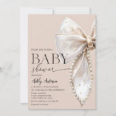 Elegante Pearl Bow Beige Neutraal Baby shower Kaart (Voorkant)