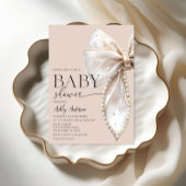 Elegante Pearl Bow Beige Neutraal Baby shower Kaart