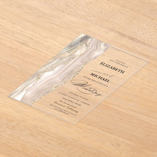 Elegante Pearl Glitter Script Wedding Acryl Uitnodigingen (Laagn)