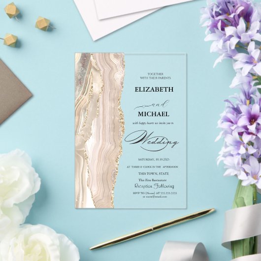 Elegante Pearl Glitter Script Wedding Acryl Uitnodigingen (Insitu (Huwelijk))