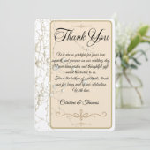 Elegante Pearl Gold Script Wedding Romantische Par Bedankkaart (Staand voorkant)