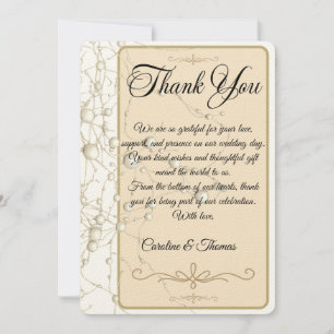 Elegante Pearl Gold Script Wedding Romantische Par Bedankkaart