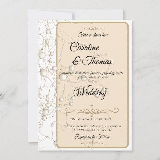 Elegante Pearl Gold Script Wedding Romantische Par Kaart (Voorkant)