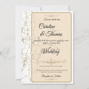 Elegante Pearl Gold Script Wedding Romantische Par Kaart