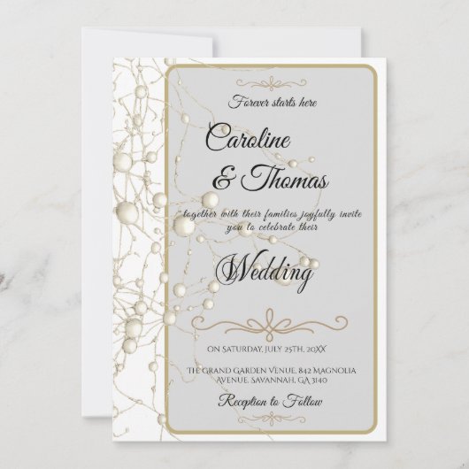Elegante Pearl Gold Script Wedding Romantische Par Kaart (Voorkant)