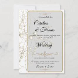 Elegante Pearl Gold Script Wedding Romantische Par Kaart