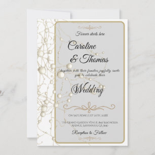 Elegante Pearl Gold Script Wedding Romantische Par Kaart