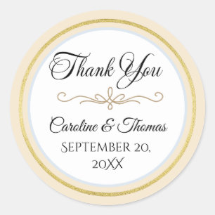 Elegante Pearl Gold Script Wedding Romantische Par Ronde Sticker
