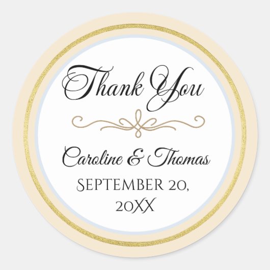 Elegante Pearl Gold Script Wedding Romantische Par Ronde Sticker (Voorkant)