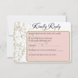 Elegante Pearl Gold Script Wedding Romantische Par RSVP Kaartje