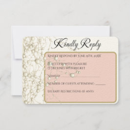 Elegante Pearl Gold Script Wedding Romantische Par RSVP Kaartje
