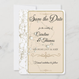 Elegante Pearl Gold Script Wedding Romantische Par Save The Date
