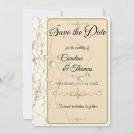 Elegante Pearl Gold Script Wedding Romantische Par Save The Date