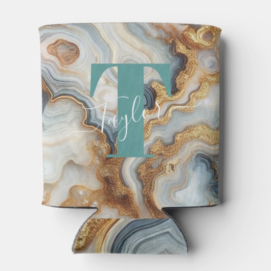 Elegante Pearl Golden Agate Custom Monogram Blikjeskoeler (Achterkant)