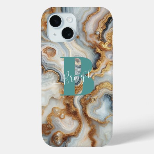 Elegante Pearl Golden Agate Custom Monogram Case-Mate iPhone Case (Achterkant)