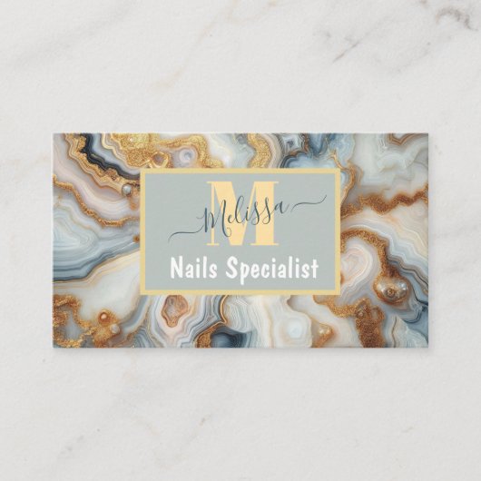 Elegante Pearl Golden Agate Custom Monogram Visitekaartje (Voorkant)