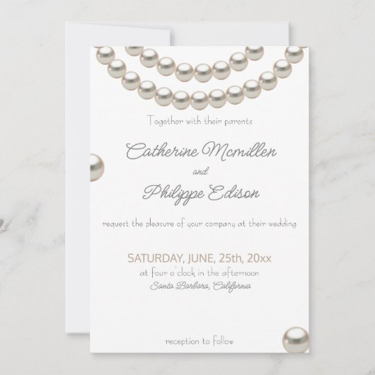 Elegante Pearl String bruiloft uitnodiging (Voorkant)