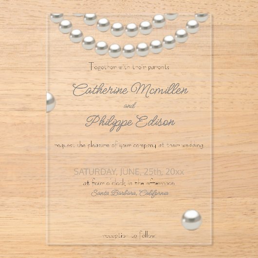 Elegante Pearl String bruiloft uitnodiging acryl (Voorkant)