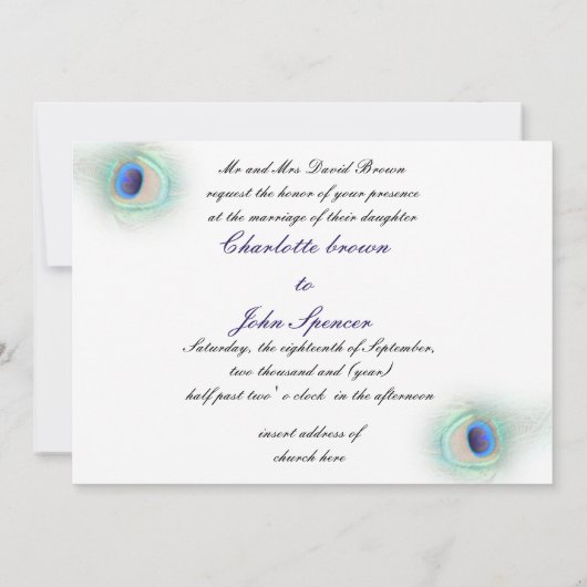 elegante pekkobalt blauwe bruiloft uitnodiging (Achterkant)