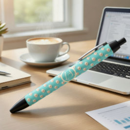 Elegante pen met teal parels en monogram