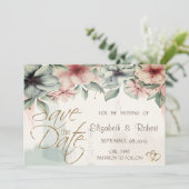 Elegante penseelstreek,Bloemig Save The Date (Staand voorkant)