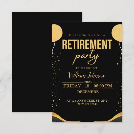 Elegante Pensioen Partij Aangepaste uitnodiging (Voorkant / Achterkant)