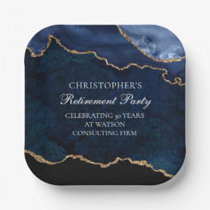 Elegante Pensioen Partij Marine Blauw Goud Agaat Papieren Bordje