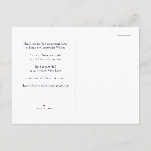 Elegante Pensioen Partij Marine Blauw Goud Agaat Uitnodiging Briefkaart (Achterkant)