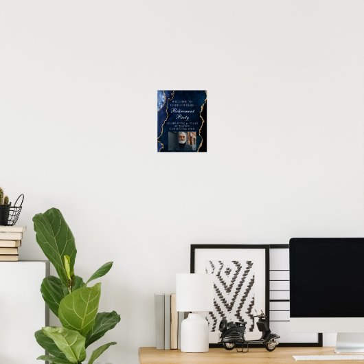 Elegante pensioenpartij foto marine blauw goud poster (Thuiskantoor)