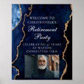 Elegante pensioenpartij foto marine blauw goud poster (Voorkant)