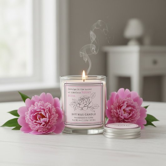 Elegante Peony Bliss Soy Wax Candle Business Stick Vierkante Sticker