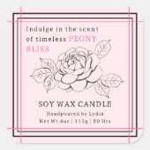 Elegante Peony Bliss Soy Wax Candle Business Stick Vierkante Sticker (Voorkant)