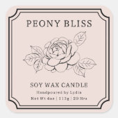 Elegante Peony Bliss Soy Wax Candle Business Vierkante Sticker (Voorkant)