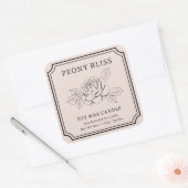 Elegante Peony Bliss Soy Wax Candle Business Vierkante Sticker (Envelop)