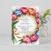 Elegante Peony Bouquet bruiloft Folie Uitnodiging (Staand Voorkant)