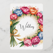 Elegante Peony Bouquet bruiloft Folie Uitnodiging (Achterkant)