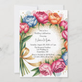 Elegante Peony Bouquet bruiloft Kaart (Voorkant)