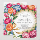 Elegante Peony Bouquet Glitter Engagement Party Kaart (Voorkant / Achterkant)