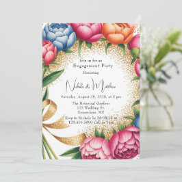 Elegante Peony Bouquet Glitter Engagement Party Kaart